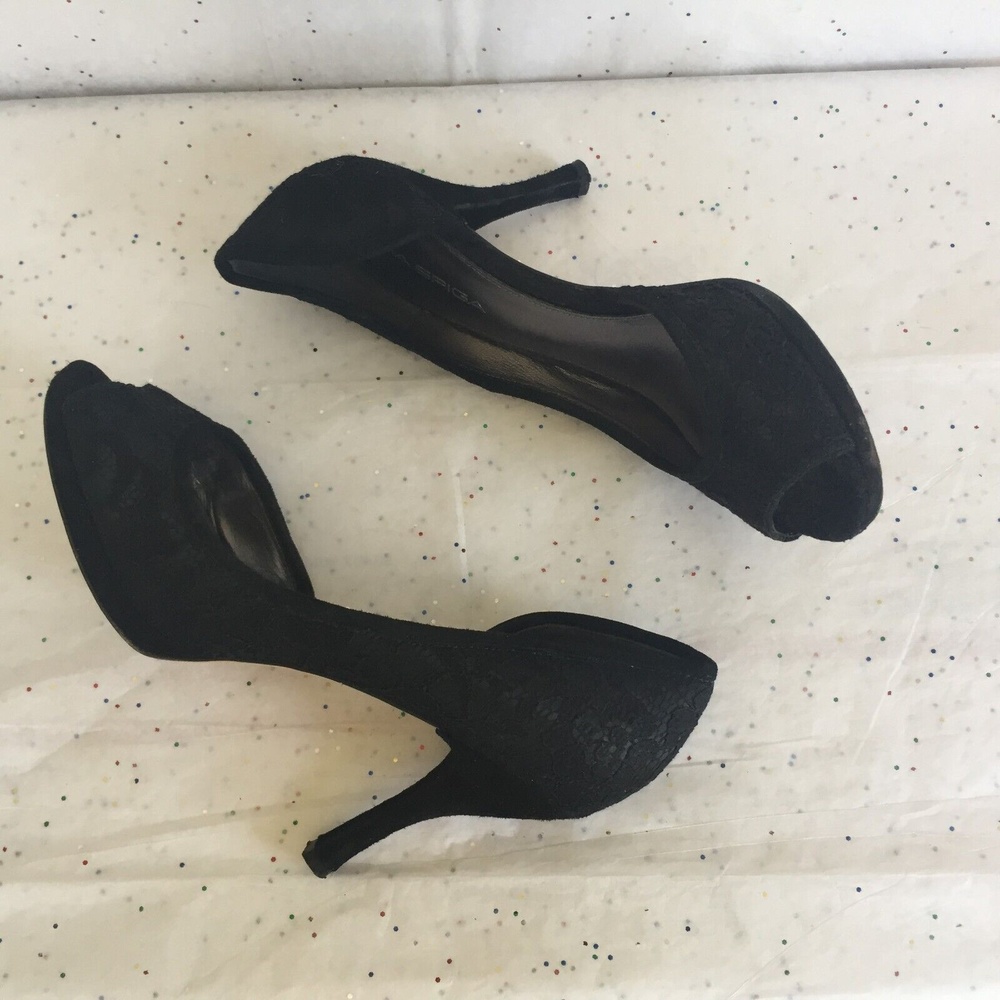 Via Spiga Black Lace D'orsay Platform Pump - Size 8.5 Medium Black Tie Peep Toe - Picture 10 of 12